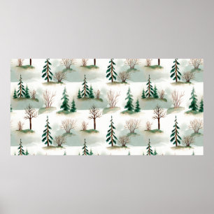 Muster mit Weihnachtsbäumen, Bäumen und Büschen. B Poster