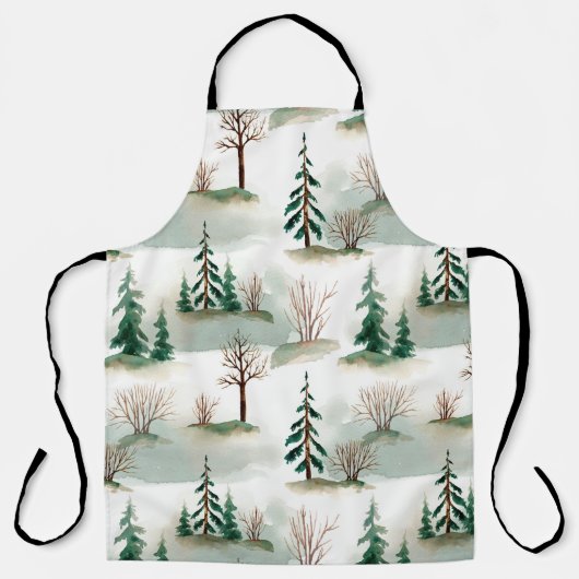 Muster mit Weihnachtsbäumen, Bäumen und Büschen. B Schürze (Vorderseite)