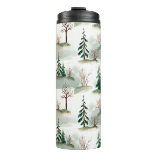 Muster mit Weihnachtsbäumen, Bäumen und Büschen. B Thermosbecher
