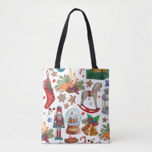 Muster mit Weihnachtsschmuck, Spielzeug und  Tasche