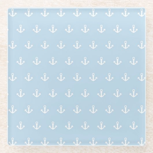 Muster mit weißen Ankern auf Blau Glasuntersetzer (Vorderseite)