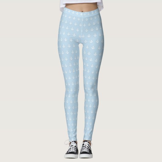 Muster mit weißen Ankern auf Blau Leggings (Vorderseite)