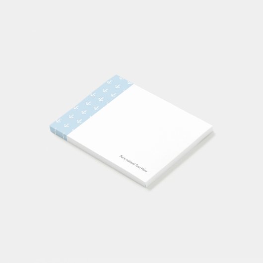 Muster mit weißen Ankern auf Blau Post-it Klebezettel (angewinkelt)