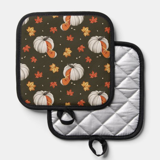 Muster mit weißen Kürbis Topflappen (Vorderseite/Rückseite)