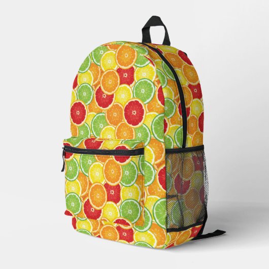 Muster mit Zitrusfrüchten Bedruckter Rucksack (Rückseitige Ecke Rechts)