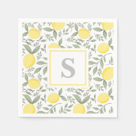 Muster-Monogramm für elegante Zitronen und Blätter Serviette