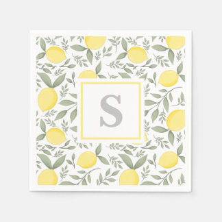 Muster-Monogramm für elegante Zitronen und Blätter Serviette