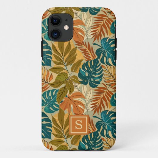Muster-Monogramm für tropische Blätter Case-Mate iPhone Hülle (Rückseite)