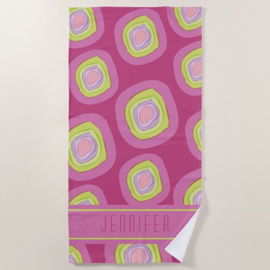 Muster-Name für gelb rosa Kreise Strandtuch (Vorderseite)