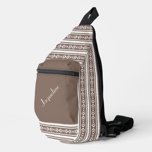 Muster Navajo in Braun und Weiß Crossbody Bag (Rechte Ecke)