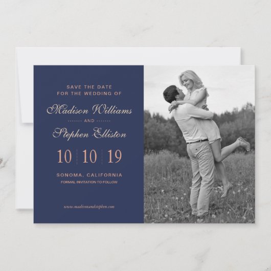 Muster Navy & Pink Floral & Pflanze - Save the Dat Date (Vorderseite)