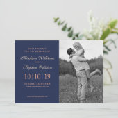 Muster Navy & Pink Floral & Pflanze - Save the Dat Date (Stehend Vorderseite)