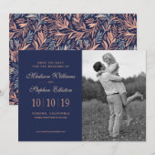 Muster Navy & Pink Floral & Pflanze - Save the Dat Date (Vorne/Hinten)