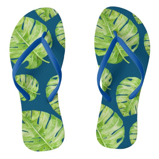 Muster Niedlich Chic Banana Leaf Green Blue Badesandalen (Fußbett)