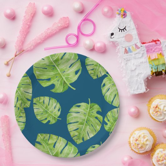 Muster Niedlich Chic Banana Leaf Green Blue Pappteller (Party)