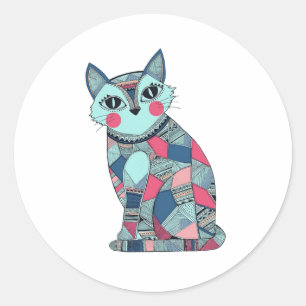 Muster Niedliche Katze Runder Aufkleber