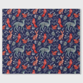 Muster Niedlicher Waldtiere auf Navy Blue Geschenkpapier (Flach)