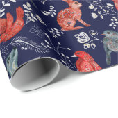 Muster Niedlicher Waldtiere auf Navy Blue Geschenkpapier (Rolleneckpunkt)