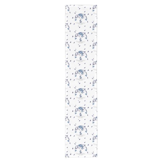 Muster NO.4: Blauer u. grauer belaubter blühender Kurzer Tischläufer (Vorderseite)