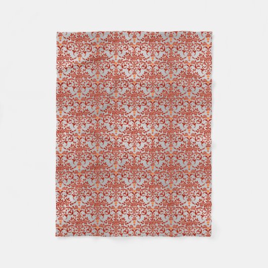Muster Orange und Silvery White Floral Damask Fleecedecke (Vorderseite)