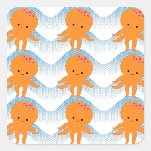 Muster Orangen- und Blauwellen Quadratischer Aufkleber (Vorderseite)