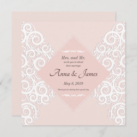 Muster-Ornament auf rosa Hochzeitsfeier Save The Date (Vorne/Hinten)