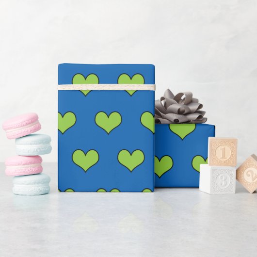 Muster-Papier für niedliche blaue und grüne Herzen Geschenkpapier (Babyparty)