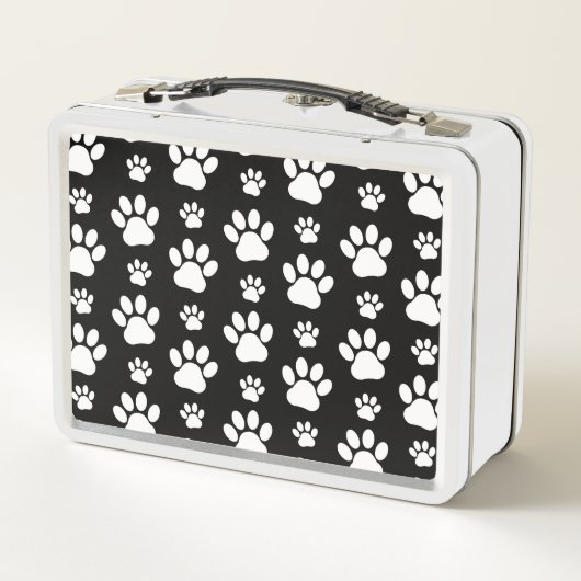 Muster, Paw-Prints, Hundeschrauben, Schwarz und We Metall Brotdose (Rückseite)