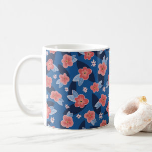 Muster Peach & Blue Floral Kaffeetasse