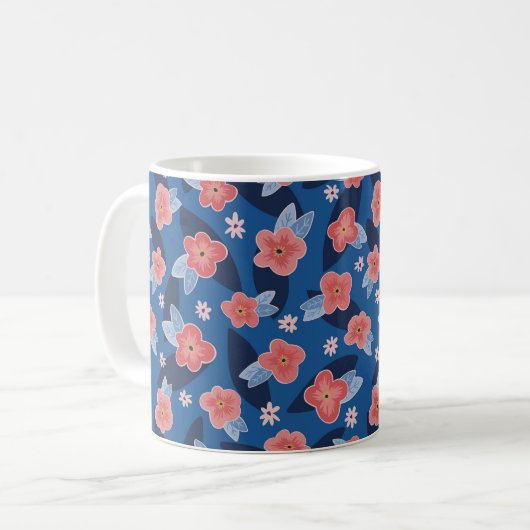 Muster Peach & Blue Floral Kaffeetasse (Vorderseite Links)