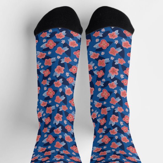 Muster Peach & Blue Floral Socken (Oben)