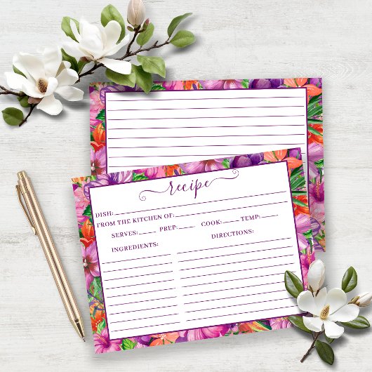 Muster-Rezept-Karte für tropische hawaiianische Bl