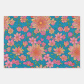 Muster rosa Blume auf blauem Hintergrund Geschenkpapier Set (Vorderseite)