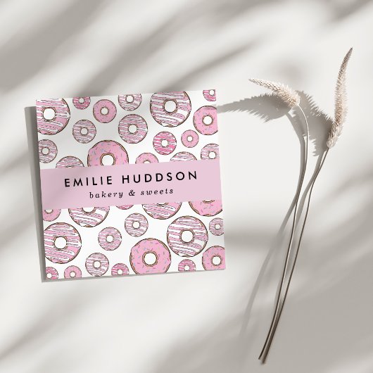 Muster rosa Donuts, Kuchenladen, Konditorei Quadratische Visitenkarte
