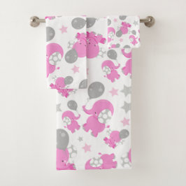 Muster rosa Elefanten, Niedliche Elefanten, Sterne Badhandtuch Set
