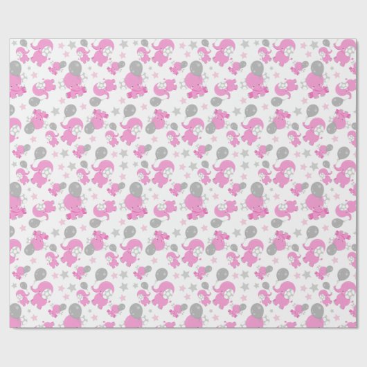Muster rosa Elefanten, Niedliche Elefanten, Sterne Geschenkpapier (Flach)
