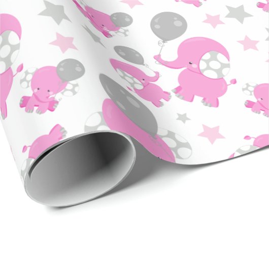 Muster rosa Elefanten, Niedliche Elefanten, Sterne Geschenkpapier (Rolleneckpunkt)