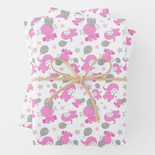 Muster rosa Elefanten, Niedliche Elefanten, Sterne Geschenkpapier Set (Beispiel)