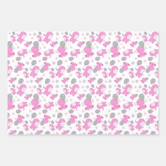 Muster rosa Elefanten, Niedliche Elefanten, Sterne Geschenkpapier Set (Vorderseite 3)