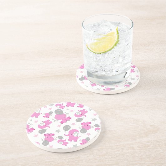 Muster rosa Elefanten, Niedliche Elefanten, Sterne Getränkeuntersetzer (Seite)