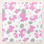 Muster rosa Elefanten, Niedliche Elefanten, Sterne Glasuntersetzer (Vorderseite)