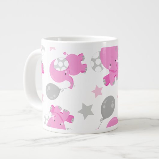 Muster rosa Elefanten, Niedliche Elefanten, Sterne Jumbo-Tasse (Vorderseite Links)