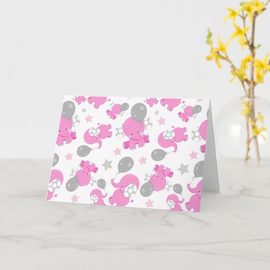 Muster rosa Elefanten, Niedliche Elefanten, Sterne Karte (Gelbe Blume)
