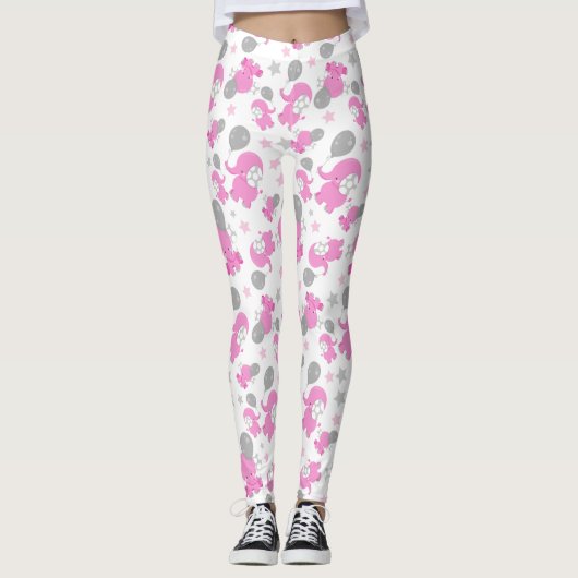 Muster rosa Elefanten, Niedliche Elefanten, Sterne Leggings (Vorderseite)