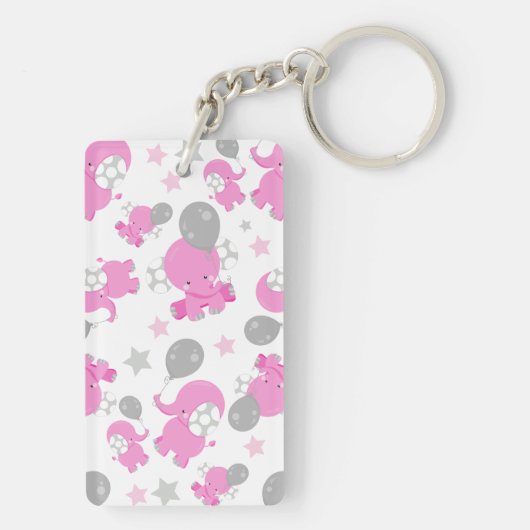 Muster rosa Elefanten, Niedliche Elefanten, Sterne Schlüsselanhänger (Rückseite)