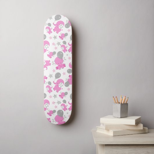 Muster rosa Elefanten, Niedliche Elefanten, Sterne Skateboard (Wandkunst)