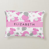 Muster rosa Elefanten, Sterne, Ihr Name Dekokissen (Rückseite)