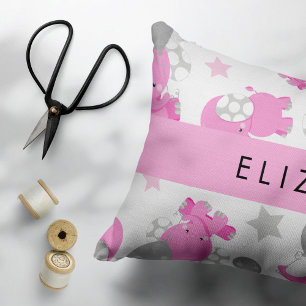 Muster rosa Elefanten, Sterne, Ihr Name Dekokissen