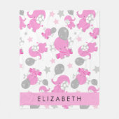 Muster rosa Elefanten, Sterne, Ihr Name Fleecedecke (Vorderseite)