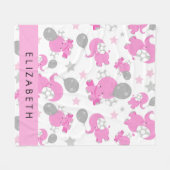 Muster rosa Elefanten, Sterne, Ihr Name Fleecedecke (Vorderseite (Horizontal))